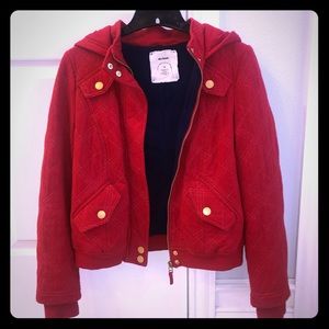 Anthropologie Allihop red cotton bomber jacket